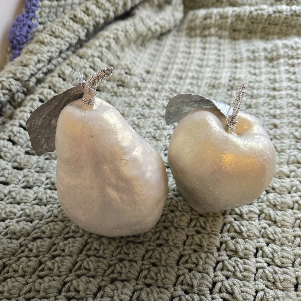 Apple Glitter Irridescent Ornaments Pair Holiday Decor